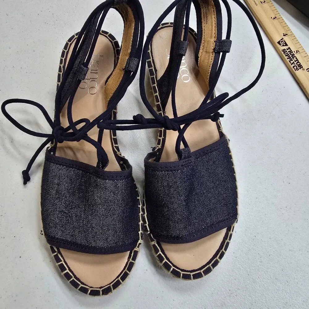 Franco Sarto Denim Lace Up Espadrille Sandal Navy Blue 6M